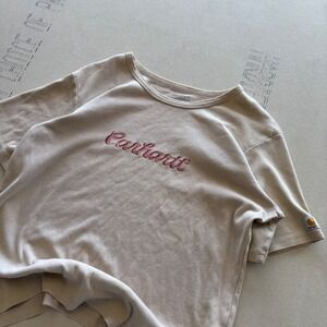 Carhartt Short Sleeve Tee in Cream with Pink Logo (FITS LIKE SIZE M)
